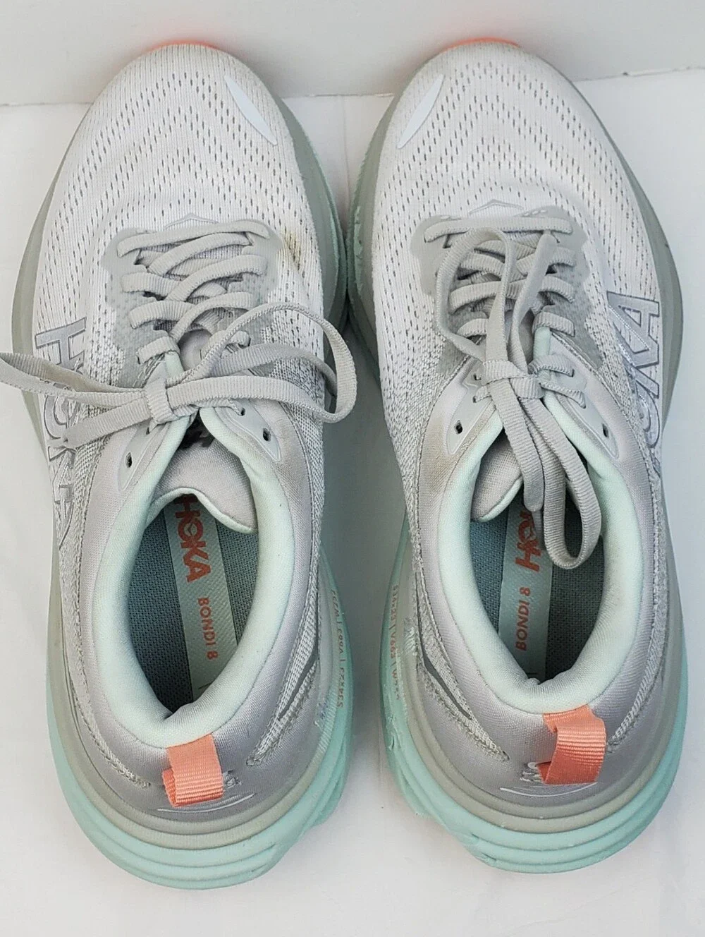 Hoka Womens Bondi 8 Stardust Aqua Breeze Running Shoes READ - Size 8 - GUC